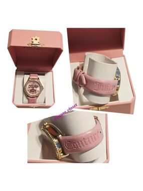 Juicy Couture Pink 'Dump Him' Simulate Leather Strap Watch